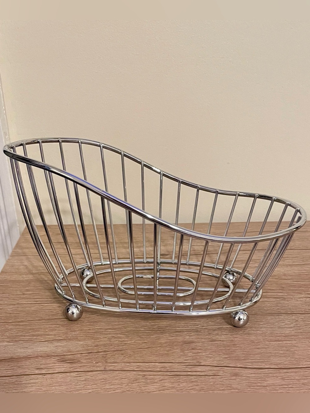 Chrome Wire Bathtub Kitchen Storage Basket Footed Caddy Soap Dish Tabletop Decor